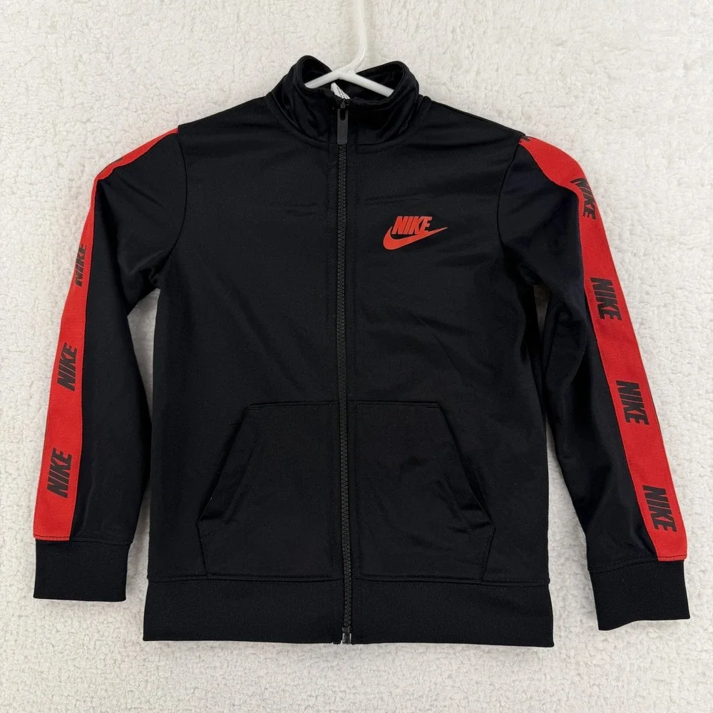Nike Track Jacket Youth 5-6 Black Red‎ Full Zip Athletic Swoosh Logo